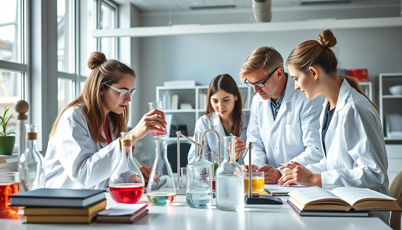 Students working in research laboratory